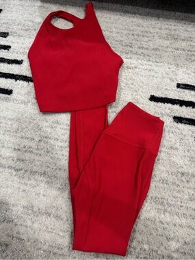 Beyond Yoga Ribbed Red Halter Crop Top & High-Waist Leggings